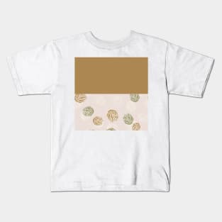 Gold Horizontal Split Colorful Pinecone Pattern on Pearl Pink Kids T-Shirt